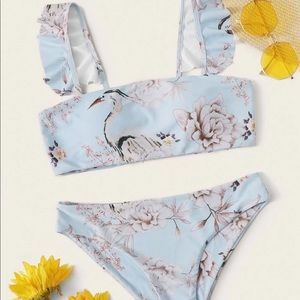 SHEIN Floral Blue Crane Bikini-S